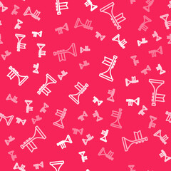 White line Trumpet icon isolated seamless pattern on red background. Musical instrument. Vector