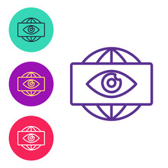 Set line Big brother electronic eye icon isolated on white background. Global surveillance technology, computer systems and networks security. Set icons colorful. Vector