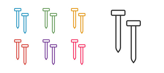 Set line Metallic nails icon isolated on white background. Set icons colorful. Vector