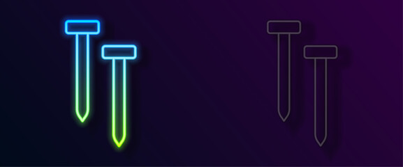 Glowing neon line Metallic nails icon isolated on black background. Vector