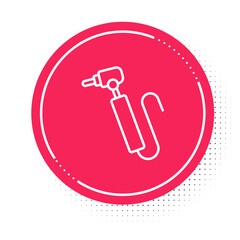 White line Tooth drill icon isolated on white background. Dental handpiece for drilling and grinding tools. Red circle button. Vector