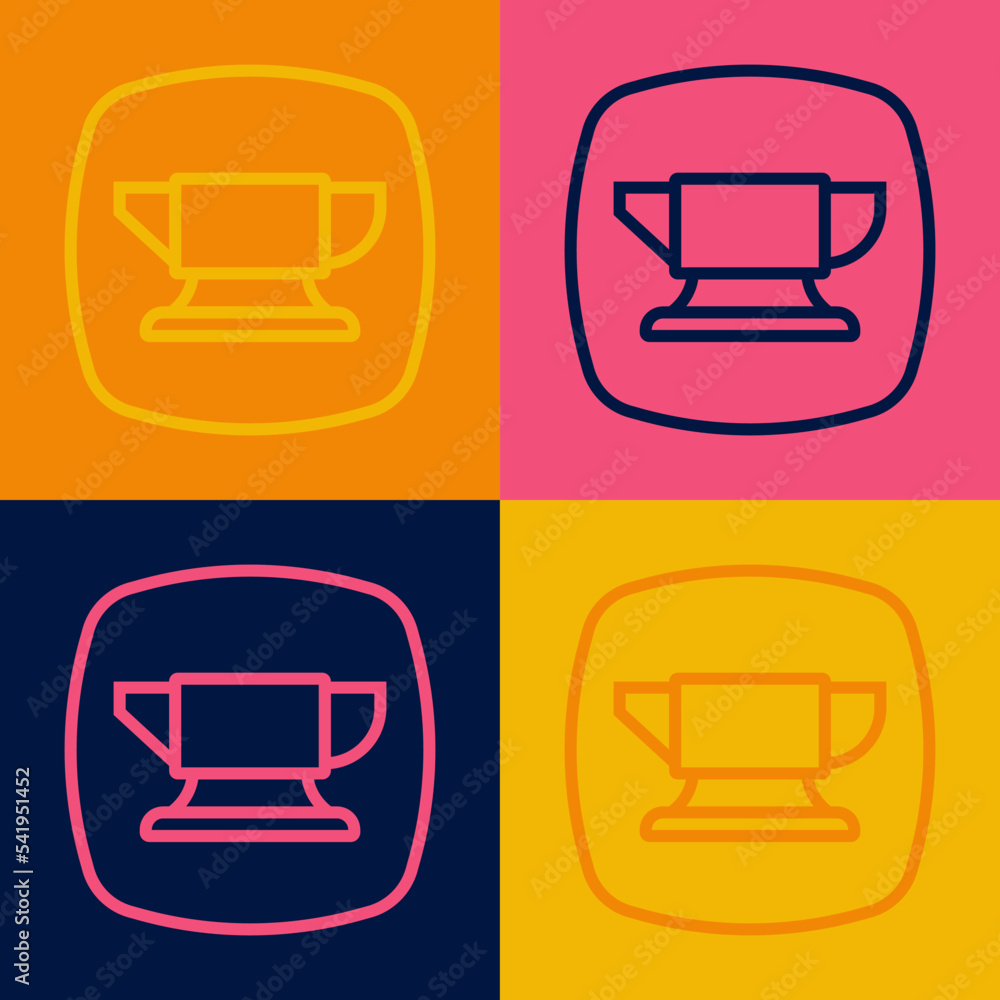 Poster pop art line blacksmith anvil tool icon isolated on color background. metal forging. forge tool. vec