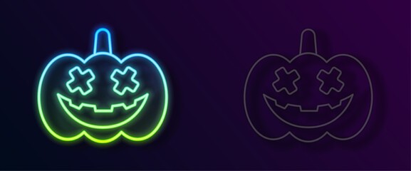 Glowing neon line Pumpkin icon isolated on black background. Happy Halloween party. Vector
