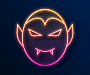 Glowing neon line Vampire icon isolated on black background. Happy Halloween party. Vector