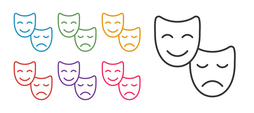 Set line Comedy and tragedy theatrical masks icon isolated on white background. Set icons colorful. Vector