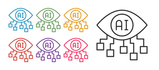 Set line Computer vision icon isolated on white background. Technical vision, eye circuit, video surveillance system, augmented reality systems. Set icons colorful. Vector © Iryna