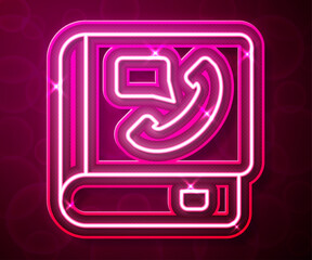 Glowing neon line Phone book icon isolated on red background. Address book. Telephone directory. Vector