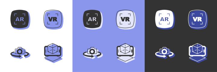Set 3d modeling, Augmented reality AR, 360 degree view and Virtual icon. Vector