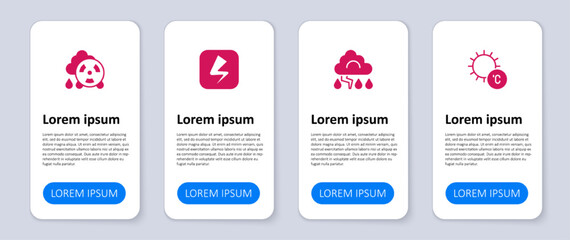 Set Sun, Cloud and lightning, Lightning bolt and Acid rain radioactive cloud. Business infographic template. Vector