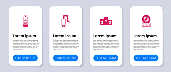 Set Car tire wheel, Award over sports winner podium, muffler and Nitrous oxide. Business infographic template. Vector