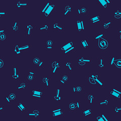 Set Hammer, Horseshoe, Blacksmith anvil tool and Medieval axe on seamless pattern. Vector
