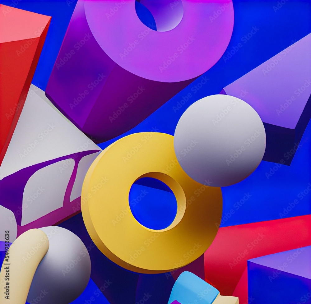 Poster 3d abstract art background with colorful vibrant random shaped geometric figures