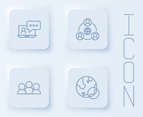 Set line Video chat conference, Meeting, and . White square button. Vector