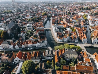 Obraz premium Drone view of the town of Bruges, Belgium