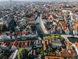 Gordijnen Drone view of the town of Bruges, Belgium © chemistkane