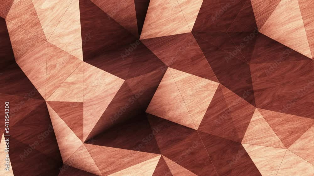 Aufkleber realistic abstract looping 3d animation of the moving textured wood polygonal surface rendered in uh
