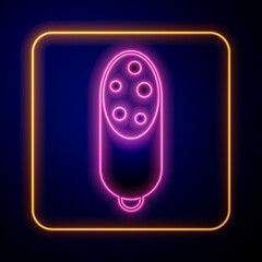 Glowing neon Salami sausage icon isolated on black background. Meat delicatessen product. Vector