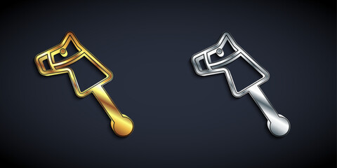 Gold and silver Toy horse icon isolated on black background. Long shadow style. Vector