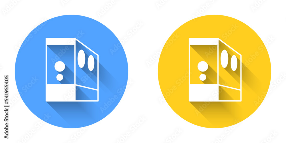 Poster white case of computer icon isolated with long shadow background. computer server. workstation. circ