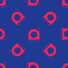 Red Dental floss icon isolated seamless pattern on blue background. Vector