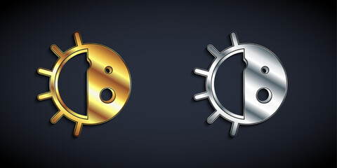Gold and silver Day night cycle icon isolated on black background. Day night concept, sun and moon. Long shadow style. Vector