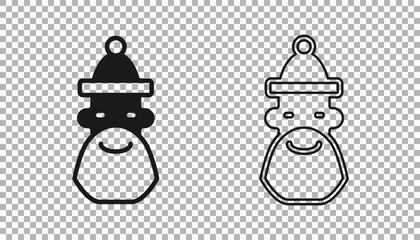 Black Santa Claus hat and beard icon isolated on transparent background. Merry Christmas and Happy New Year. Vector