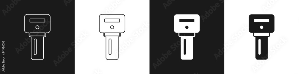 Poster set car key with remote icon isolated on black and white background. car key and alarm system. vecto