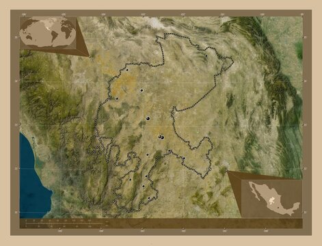 Zacatecas, Mexico. Low-res satellite. Major cities