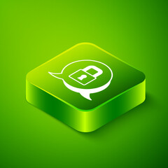 Isometric Lock icon isolated on green background. Padlock sign. Security, safety, protection, privacy concept. Green square button. Vector