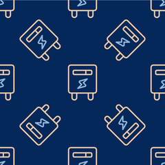 Line Electric meter icon isolated seamless pattern on blue background. Vector