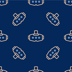 Line Virtual reality glasses icon isolated seamless pattern on blue background. Stereoscopic 3d vr mask. Optical head mounted display. Vector