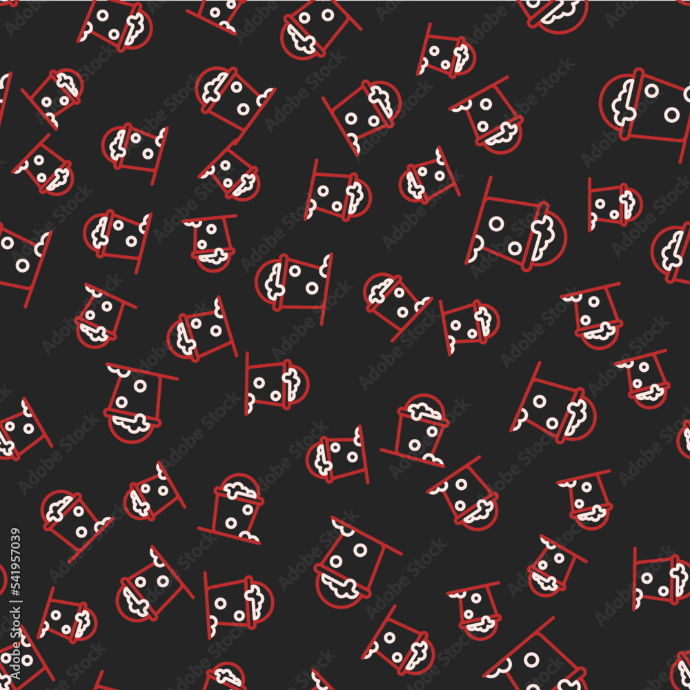 Poster line bucket with foam and bubbles icon isolated seamless pattern on black background. cleaning servi