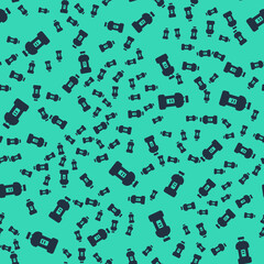 Black Plastic bottle for laundry detergent, bleach, dishwashing liquid or another cleaning agent icon isolated seamless pattern on green background. Vector