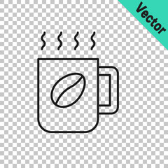 Black line Coffee cup icon isolated on transparent background. Tea cup. Hot drink coffee. Vector