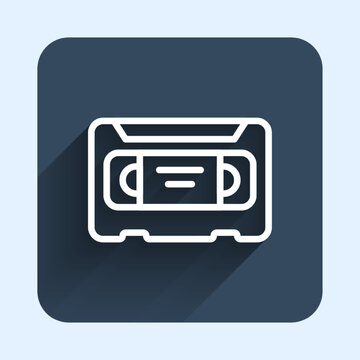 recommend clip art: White line VHS video cassette tape icon isolated with long shadow background. Blue square button. Vector