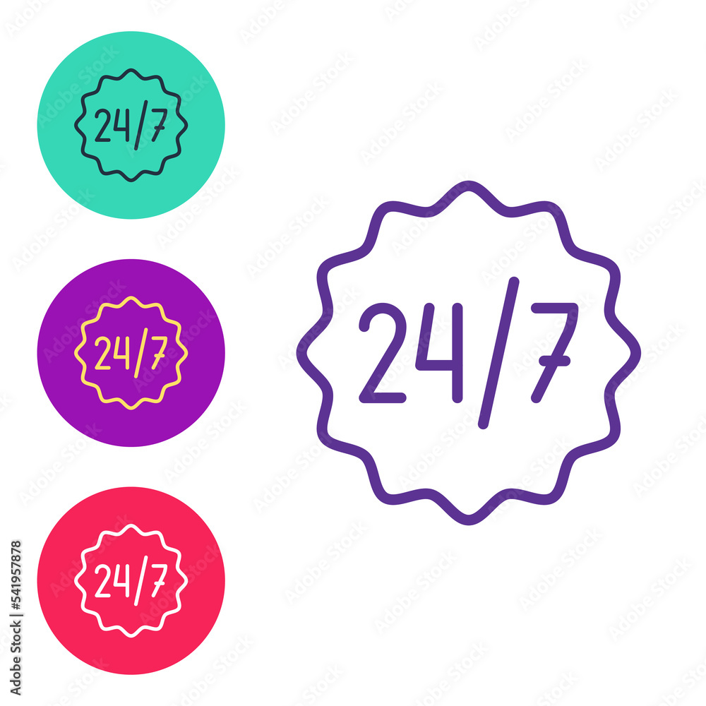 Poster set line clock 24 hours icon isolated on white background. all day cyclic icon. 24 hours service sym