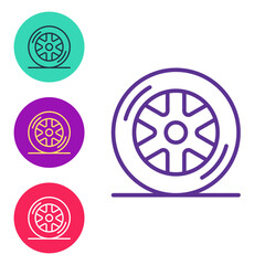 Set line Car wheel icon isolated on white background. Set icons colorful. Vector