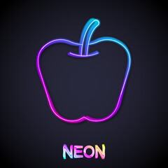 Glowing neon line Apple icon isolated on black background. Excess weight. Healthy diet menu. Fitness diet apple. Vector