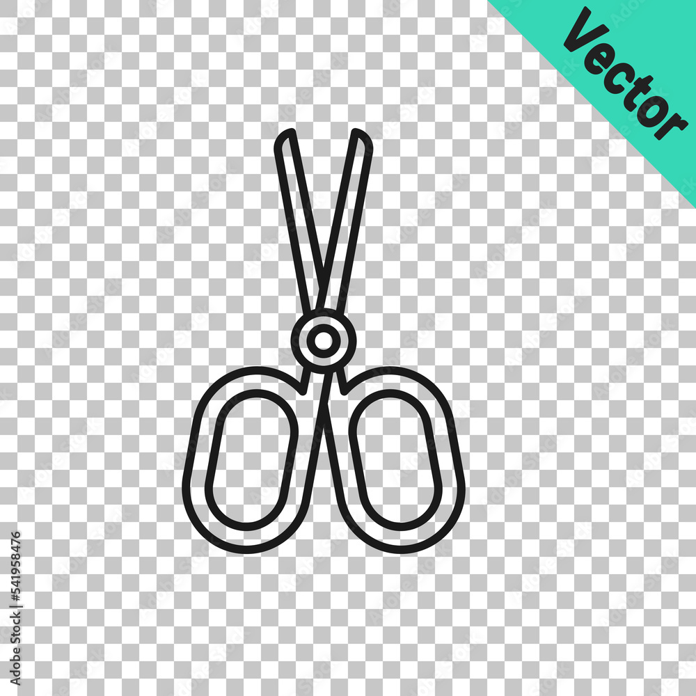 Poster black line scissors icon isolated on transparent background. tailor symbol. cutting tool sign. vecto
