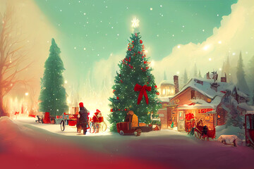 Fototapeta premium Christmas Eve Background on Winter Night Illustration For Greetings Card Invitation