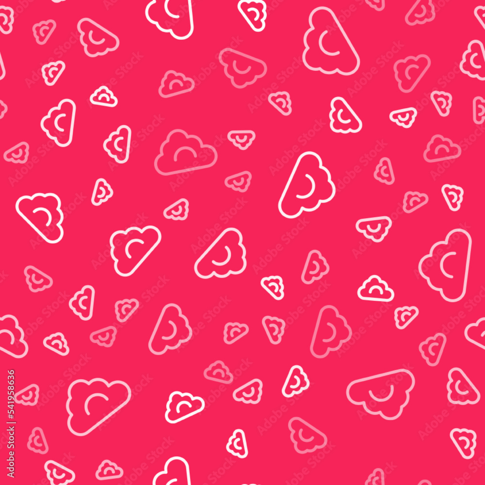 Poster white line cloud icon isolated seamless pattern on red background. vector