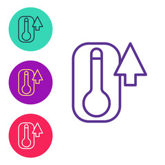 Set line Meteorology thermometer measuring heat and cold icon isolated on white background. Thermometer equipment showing hot or cold weather. Set icons colorful. Vector