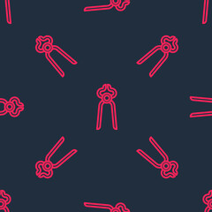 Red line Blacksmith pliers tool icon isolated seamless pattern on black background. Vector