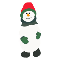 Hand drawn snowman in a hat christmas element isolated. Stock png element.