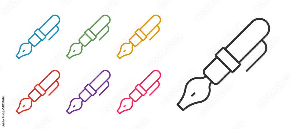 Poster set line fountain pen nib icon isolated on white background. pen tool sign. set icons colorful. vect