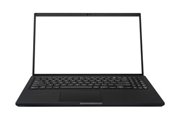 Black laptop with blank screen isolated on transparent background