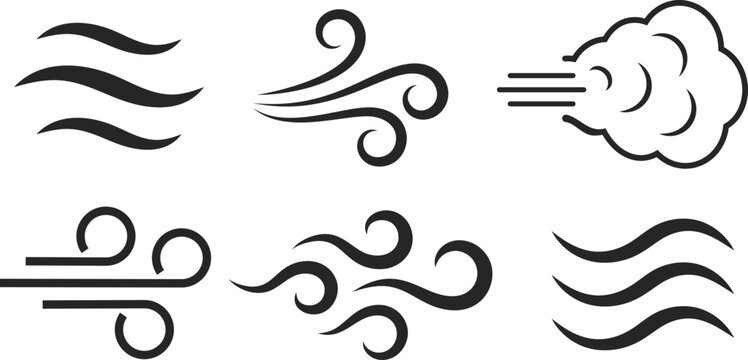 Wind blowing icon, air puff pictograms