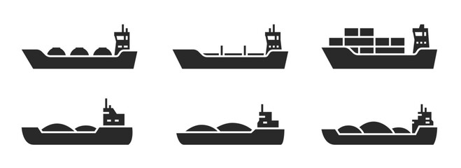 cargo ship icon set. sea and river cargo vessels. water transportation symbols. isolated vector images