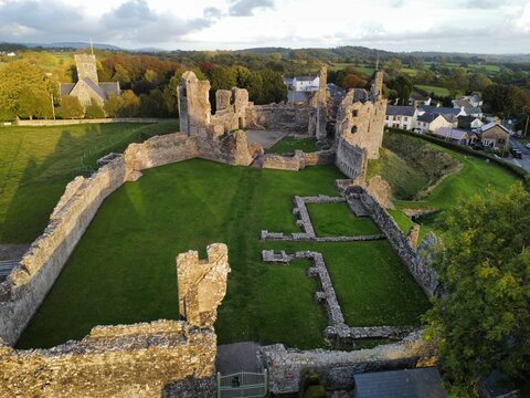 Aerial view of the Coity castle in Bridgend County Borough