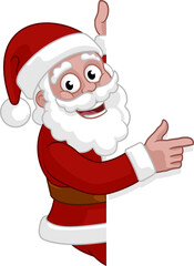 Christmas Cartoon Santa Claus Pointing Around Sign